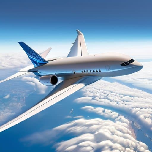 Flying airplane over clouds, high‑speed travel